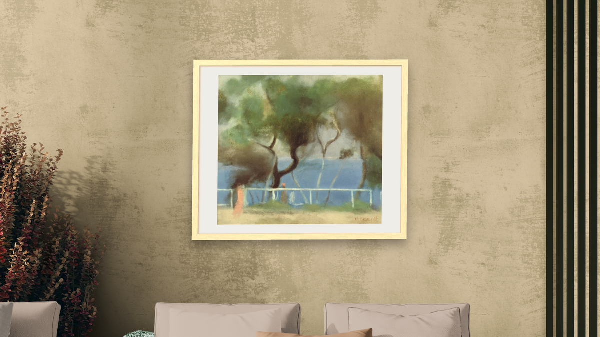 The Blue Sea, Beaumaris by Clarice Beckett, shown at 32 × 40 in (81.3 × 101.6 cm) in Arber Natural, living