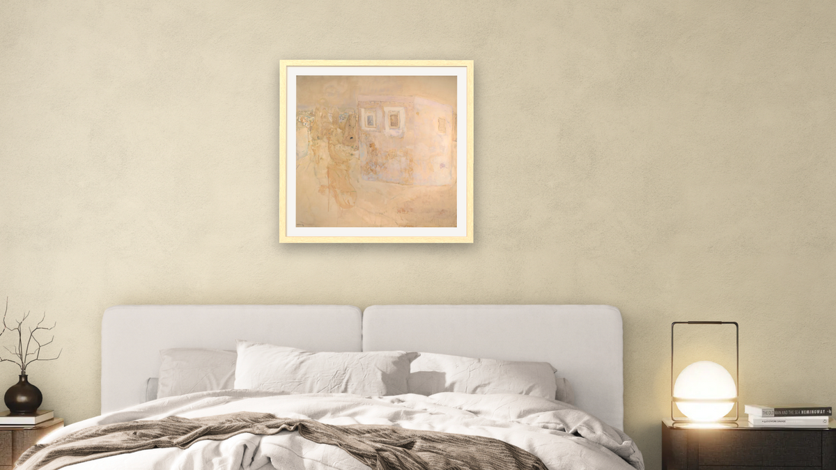 Paysage Cappadoce, shown at 32 × 32 in (81.3 × 81.3 cm) in Arber Natural, bedroom