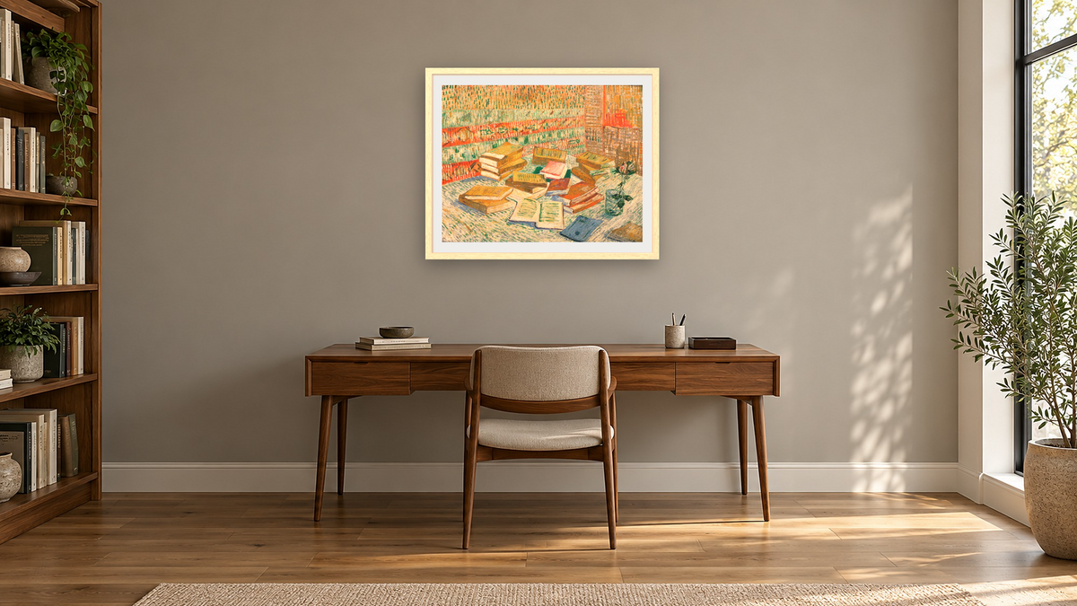 The Yellow Books by Vincent van Gogh, shown at 32 × 40 in (81.3 × 101.6 cm) in Arber Natural, library