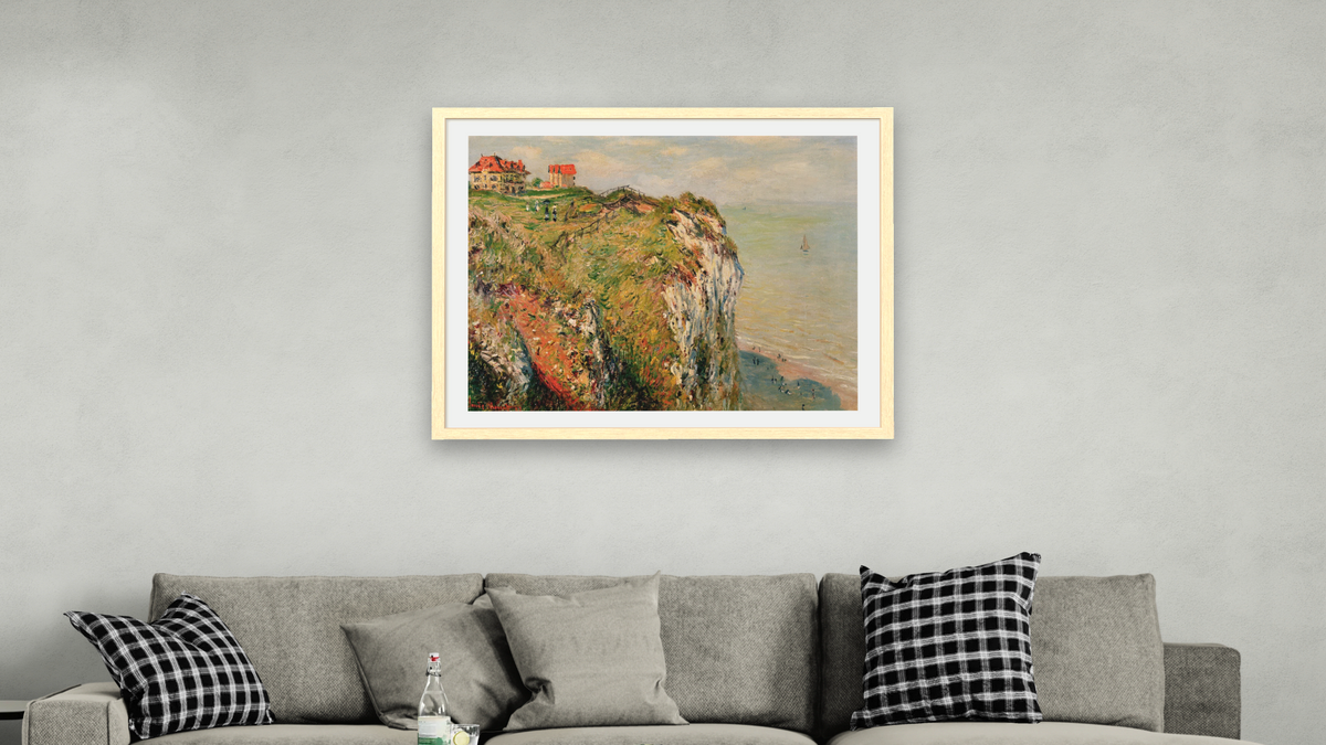 Cliff at Dieppe by Claude Monet, shown at 32 × 40 in (81.3 × 101.6 cm) in Arber Natural, living