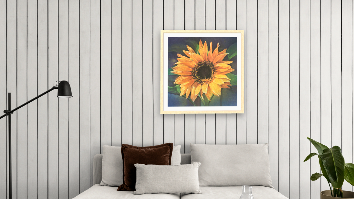 Single Sunflower by Kirsten Söderlind, shown at 32 × 32 in (81.3 × 81.3 cm) in Arber Natural, living