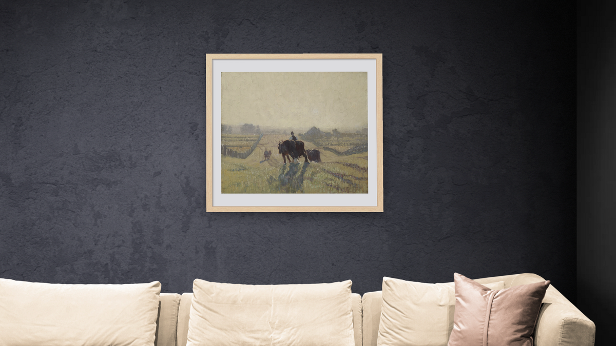 Frosty sunrise by Elioth Gruner, shown at 32 × 32 in (81.3 × 81.3 cm) in Arber Natural, living