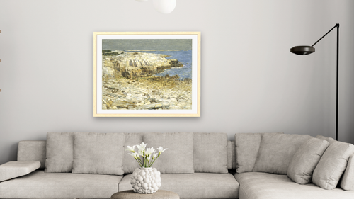 A North East Headland by Childe Hassam, shown at 32 × 40 in (81.3 × 101.6 cm) in Arber Natural, living [arteriel-render:v6:room_a:32x40@42,37]