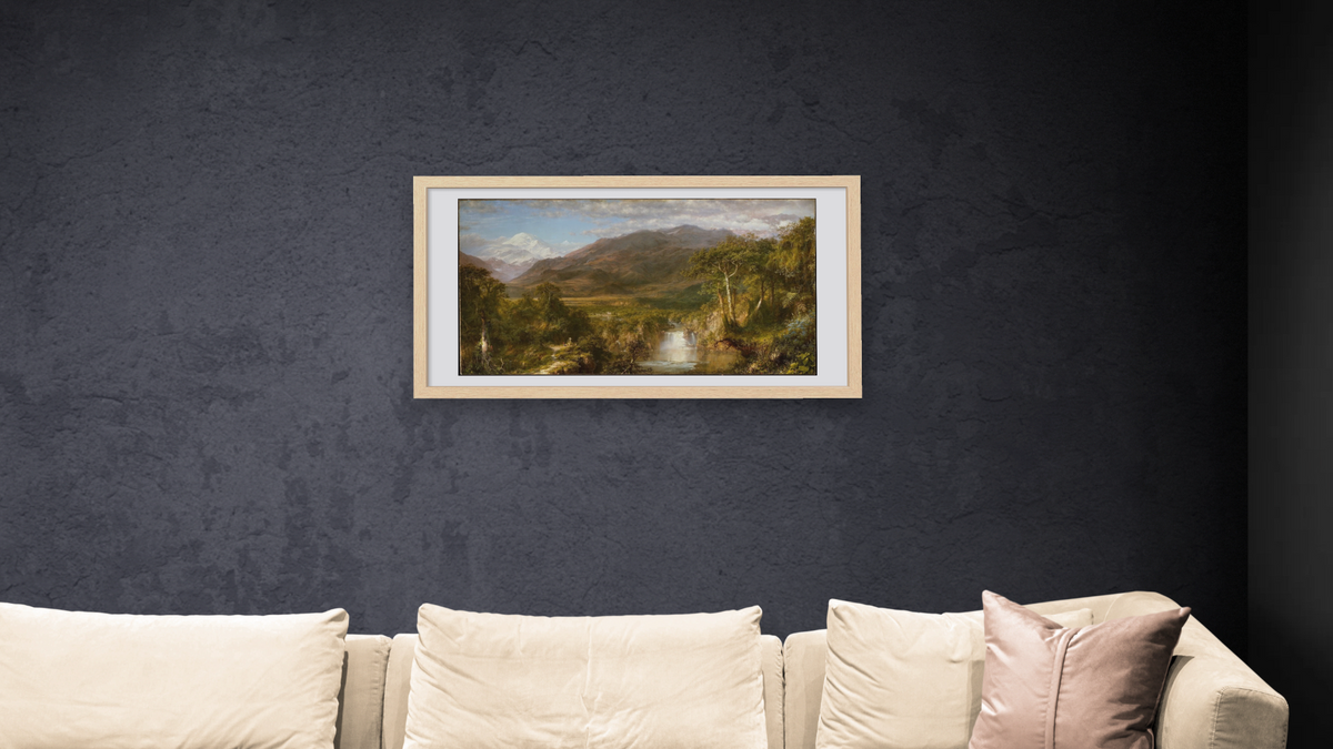 Heart of the Andes by Frederic Edwin Church, shown at 20 × 40 in (50.8 × 101.6 cm) in Arber Natural, living