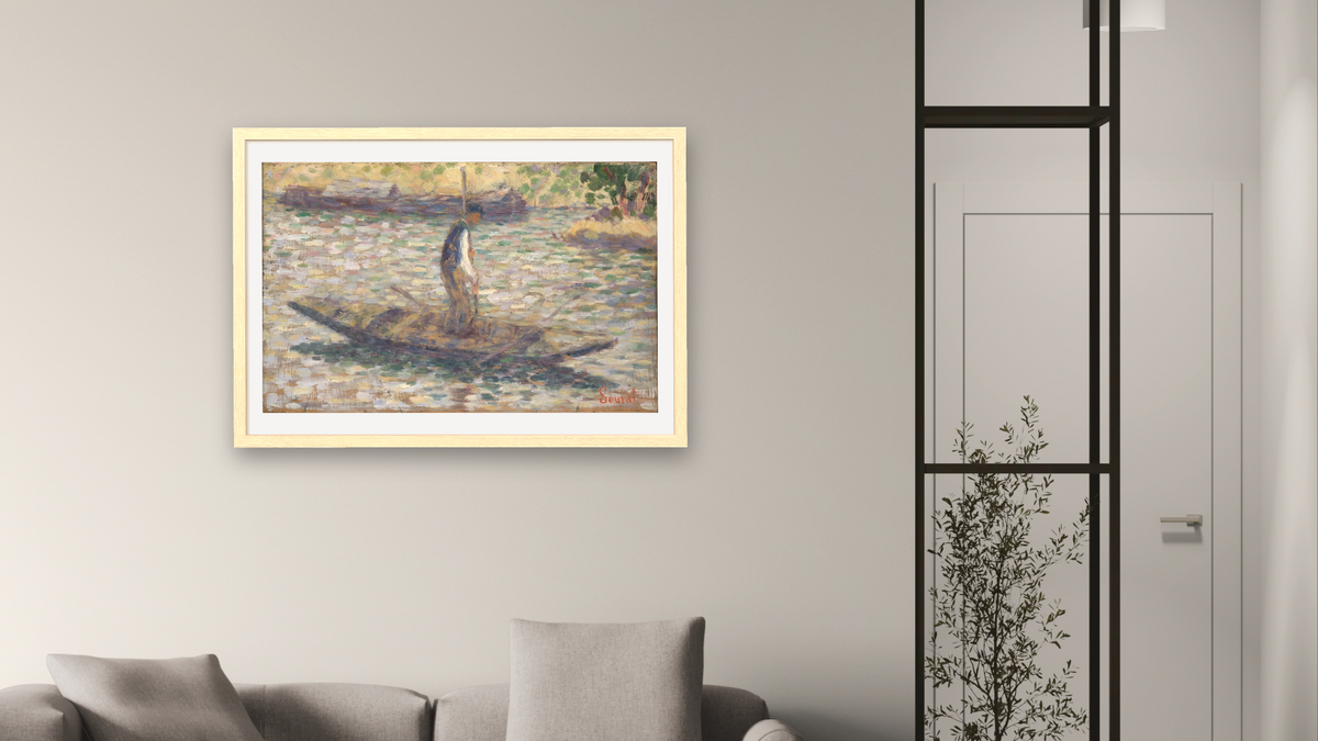 A Fisherman by Georges Seurat, shown at 28 × 42 in (71.1 × 106.7 cm) in Arber Natural, living