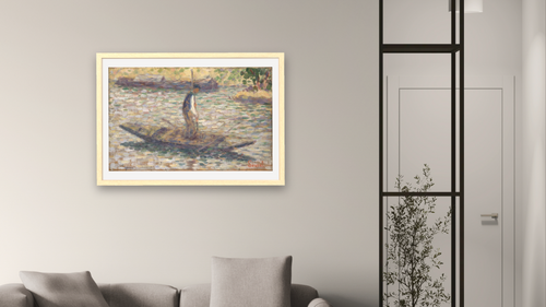A Fisherman by Georges Seurat, shown at 28 × 42 in (71.1 × 106.7 cm) in Arber Natural, living [arteriel-render:v6:room_a:28x42@35,39]