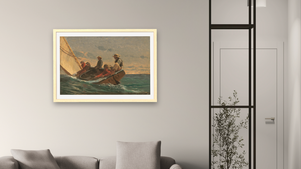 The Flirt by Winslow Homer, shown at 28 × 42 in (71.1 × 106.7 cm) in Arber Natural, living