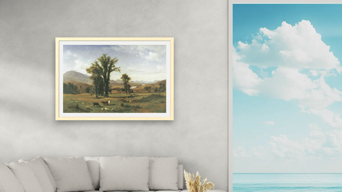 Mt. Ascutney from Claremont, New Hampshire by Albert Bierstadt, shown at 28 × 42 in (71.1 × 106.7 cm) in Arber Natural, living