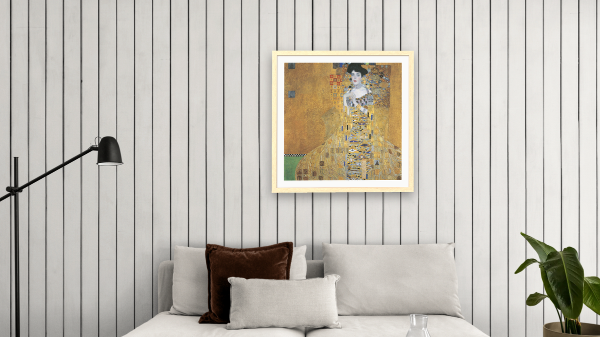 Portrait of Adele Bloch-Bauer I by Gustav Klimt, shown at 32 × 32 in (81.3 × 81.3 cm) in Arber Natural, living