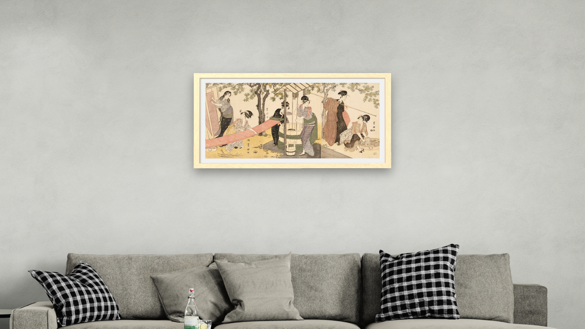 Doing the Laundry by the Well Curb by Utagawa Toyokuni, shown at 20 × 40 in (50.8 × 101.6 cm) in Arber Natural, living