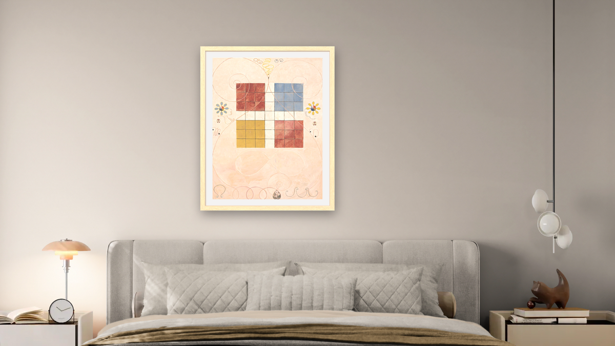 Group IV, The Ten Largest, No. 10, Old Age by Hilma af Klint, shown at 30 × 40 in (76.2 × 101.6 cm) in Arber Natural, bedroom