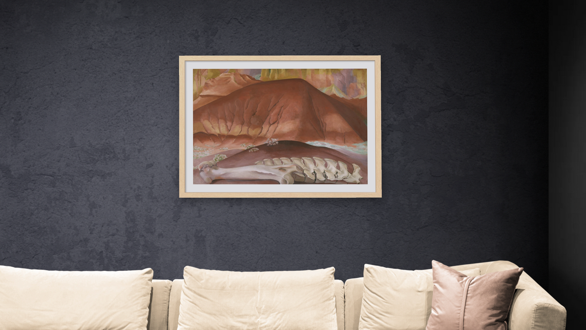 Red Hills and Bones by Georgia O'Keeffe, shown at 30 × 40 in (76.2 × 101.6 cm) in Arber Natural, living