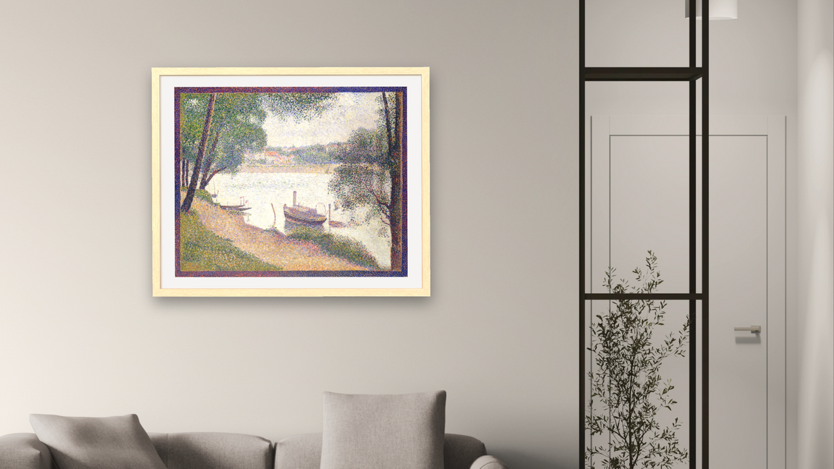 Gray Weather, Grand Jatte by Georges Seurat, shown at 32 × 40 in (81.3 × 101.6 cm) in Arber Natural, living