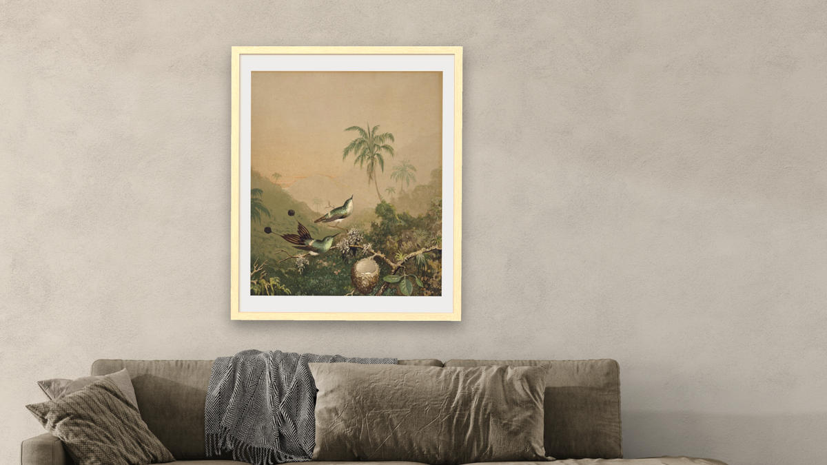 Brazilian Hummingbirds II by Martin Johnson Heade, shown at 32 × 40 in (81.3 × 101.6 cm) in Arber Natural, living