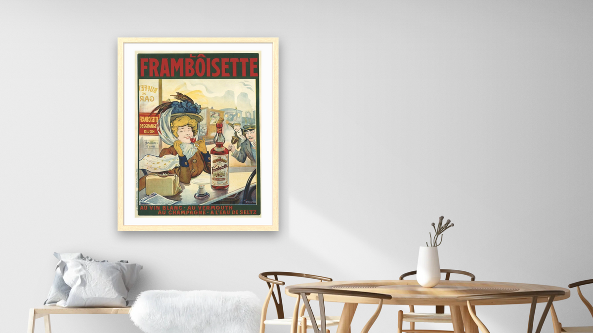 Framboisette Poster by Tamagno, shown at 30 × 40 in (76.2 × 101.6 cm) in Arber Natural, dining