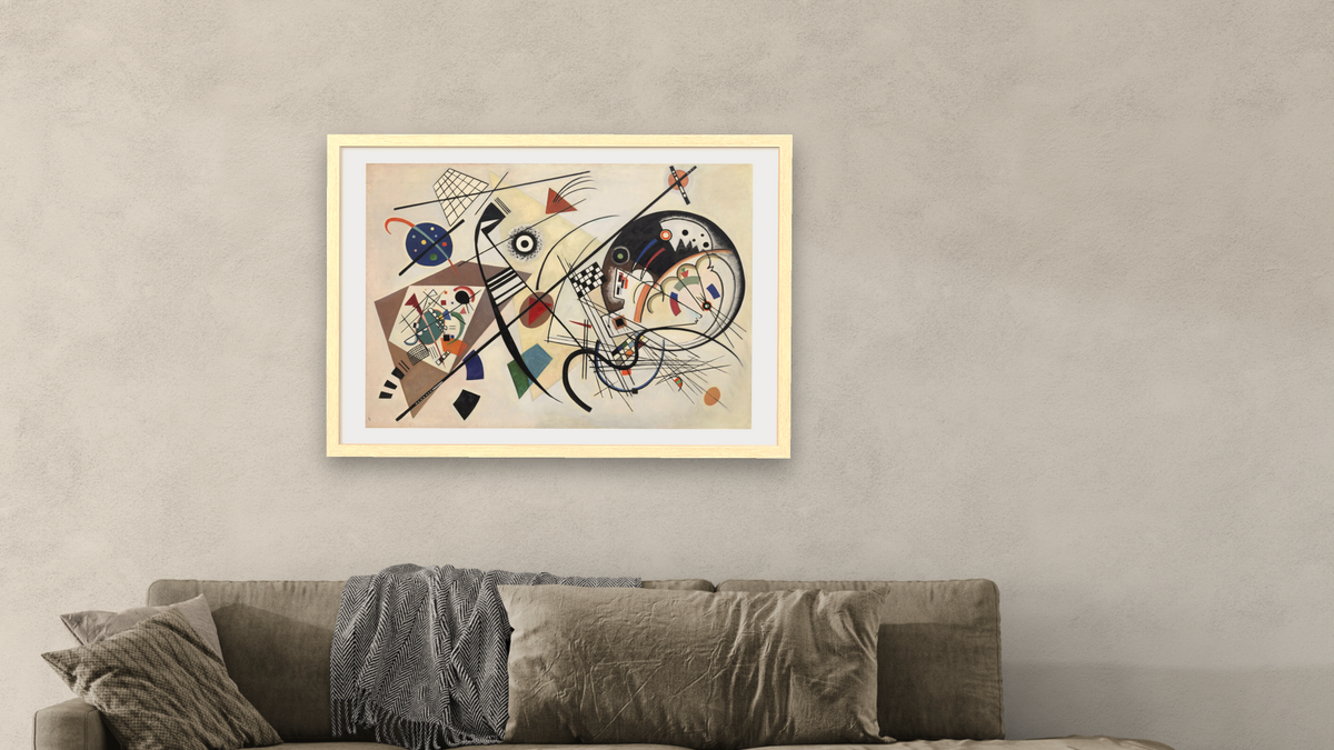 Transverse Line by Wassily Kandinsky, shown at 28 × 42 in (71.1 × 106.7 cm) in Arber Natural, living