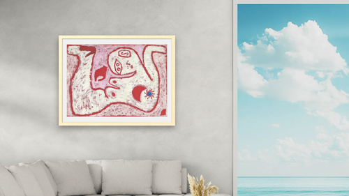 A Woman For Gods by Paul Klee, shown at 30 × 40 in (76.2 × 101.6 cm) in Arber Natural, living [arteriel-render:v6:room_a:30x40@34,41]