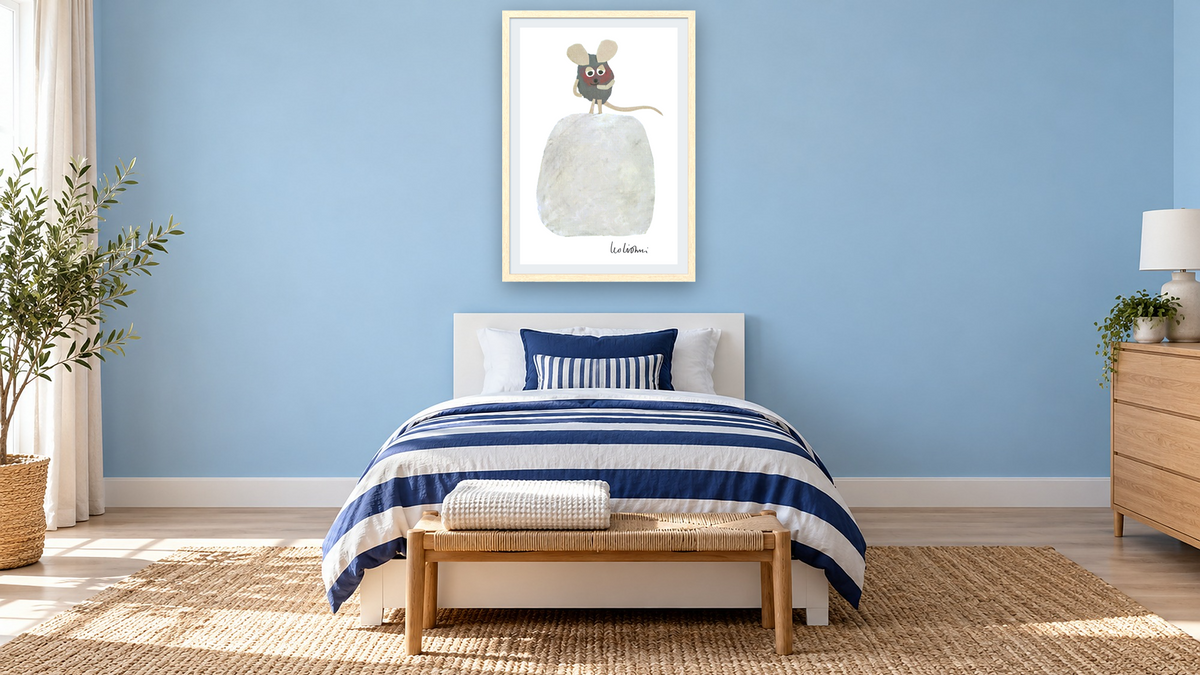 Frederick XVI by Leo Lionni, shown at 28 × 42 in (71.1 × 106.7 cm) in Arber Natural, kids' room
