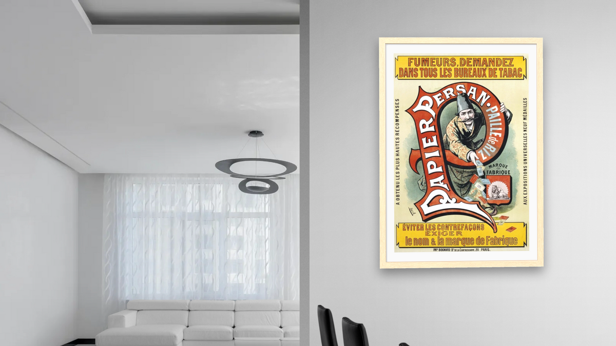 Papier Persan Poster, shown at 28 × 42 in (71.1 × 106.7 cm) in Arber Natural, dining
