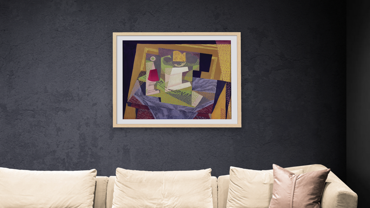 Composition on a Table by Juan Gris, shown at 32 × 40 in (81.3 × 101.6 cm) in Arber Natural, living