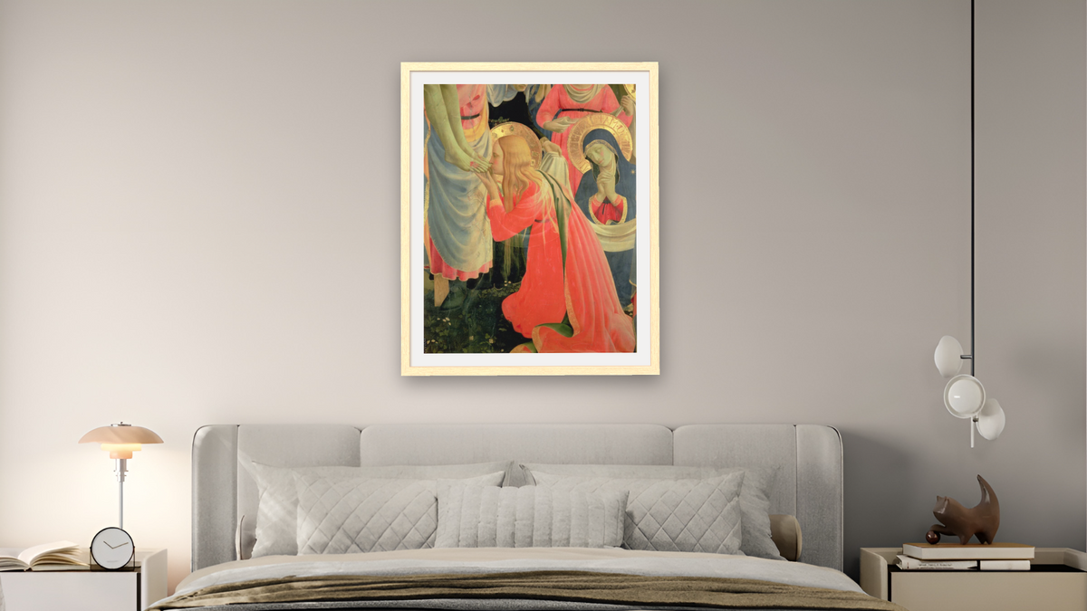 Santa Trinita Altarpiece, detail of Mary Magdalene by Fra Angelico, shown at 32 × 40 in (81.3 × 101.6 cm) in Arber Natural, bedroom