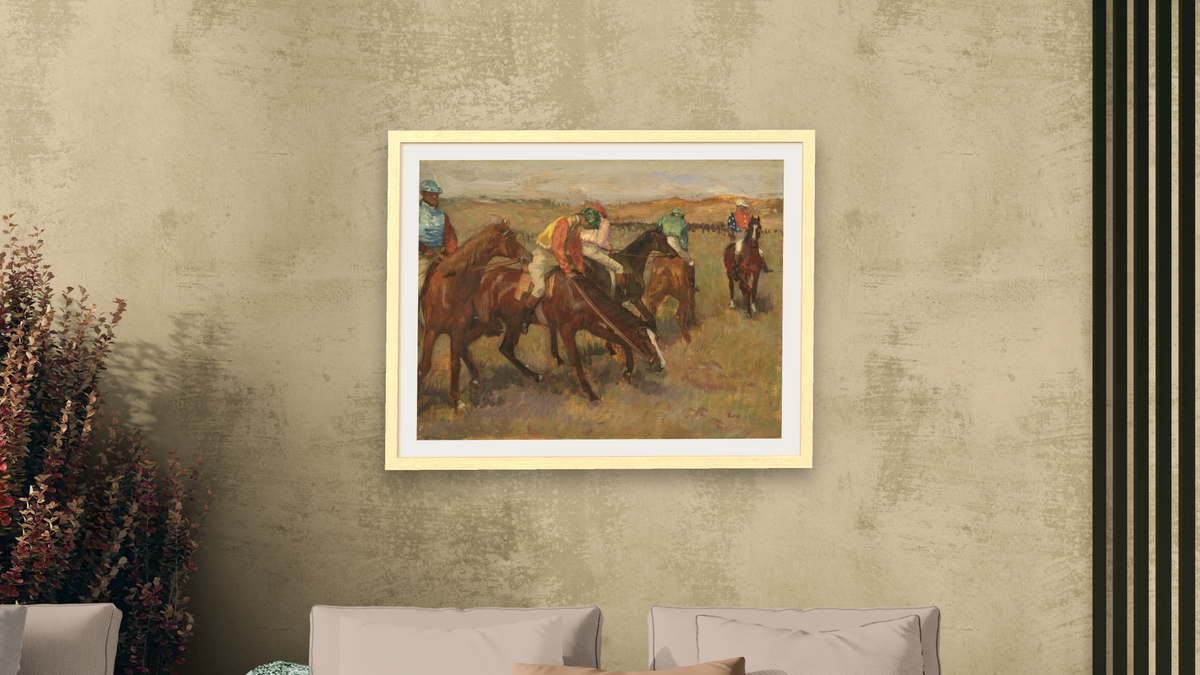 Before the Race, c. 1882 by Edgar Degas, shown at 30 × 40 in (76.2 × 101.6 cm) in Arber Natural, living