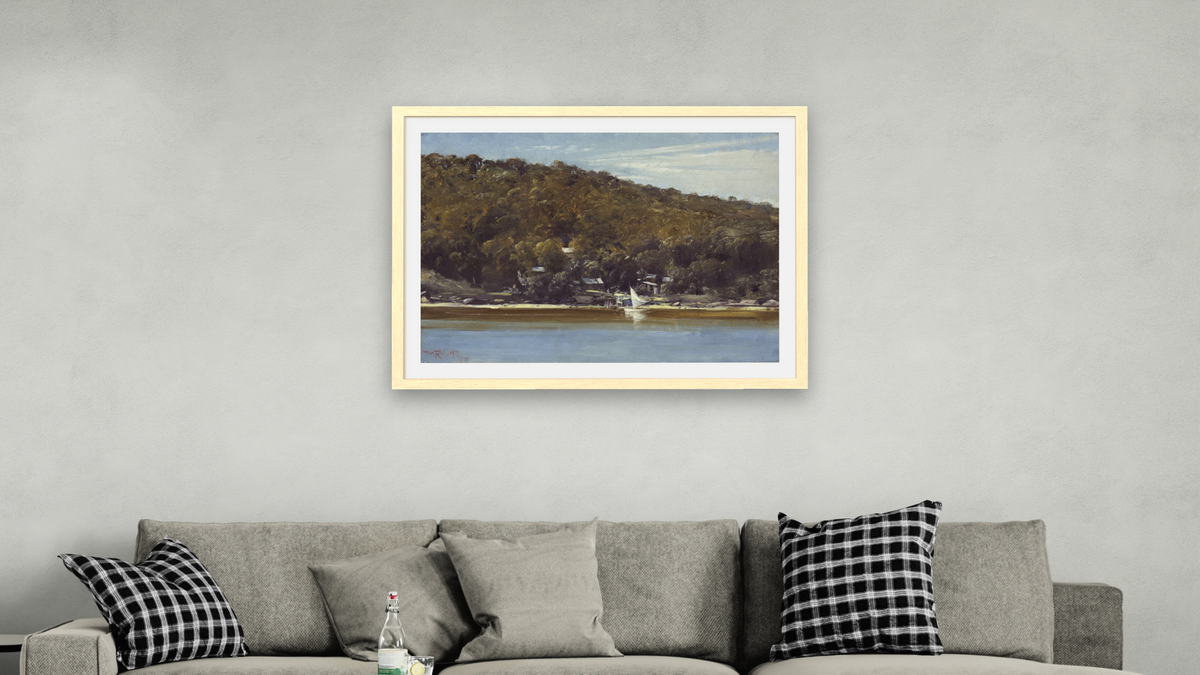 The camp, Sirius Cove by Tom Roberts, shown at 30 × 40 in (76.2 × 101.6 cm) in Arber Natural, living