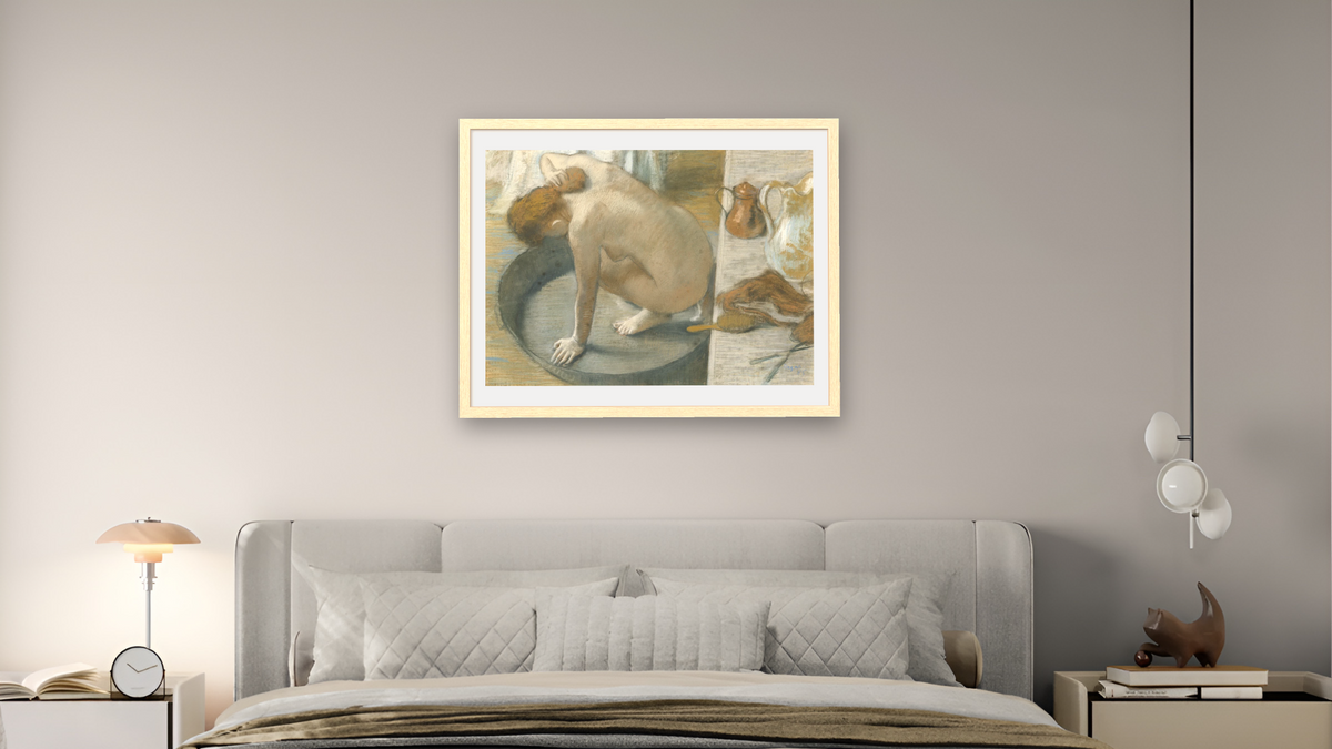 The Tub by Edgar Degas, shown at 30 × 40 in (76.2 × 101.6 cm) in Arber Natural, bedroom