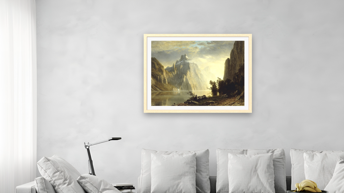 A Lake in the Sierra Nevada by Albert Bierstadt, shown at 30 × 40 in (76.2 × 101.6 cm) in Arber Natural, living