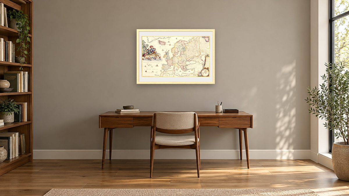 Map of Europe by Cornelis Danckerts, shown at 28 × 42 in (71.1 × 106.7 cm) in Arber Natural, library