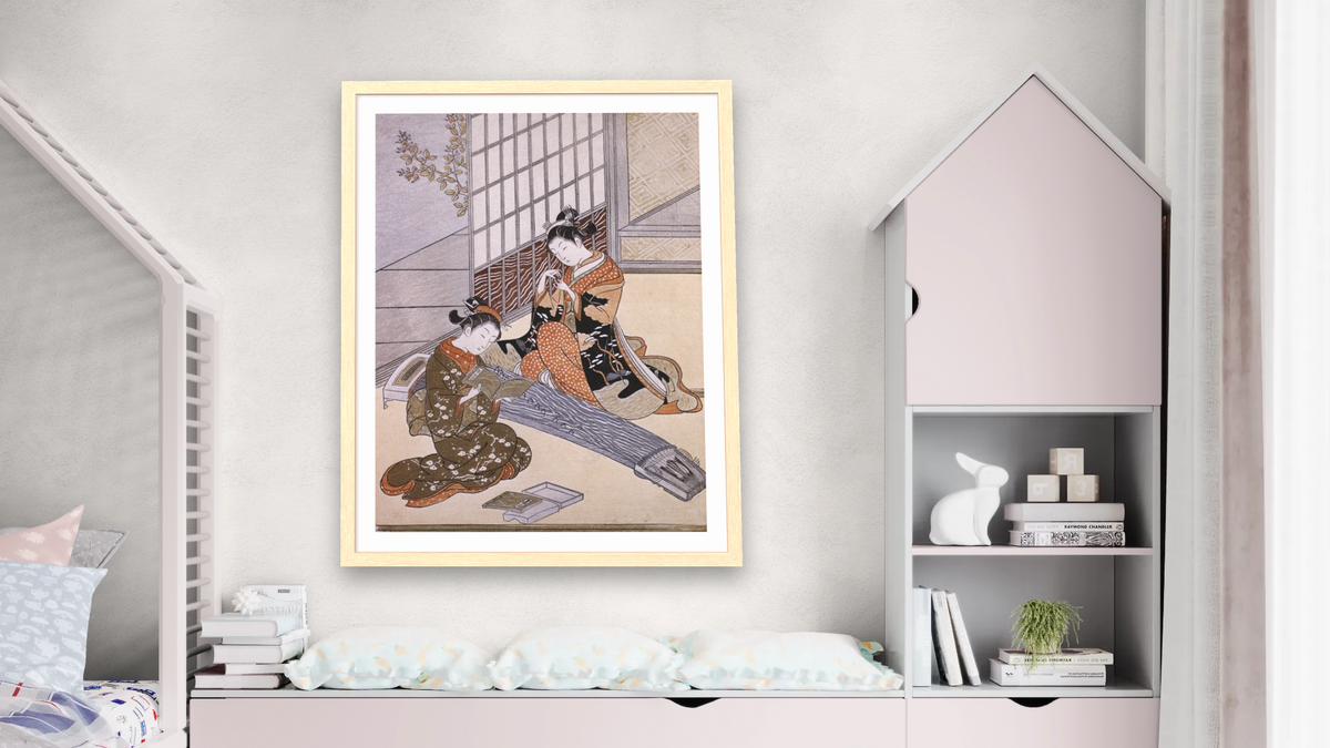Playing the Koto by Suzuki Harunobu, shown at 30 × 40 in (76.2 × 101.6 cm) in Arber Natural, bedroom