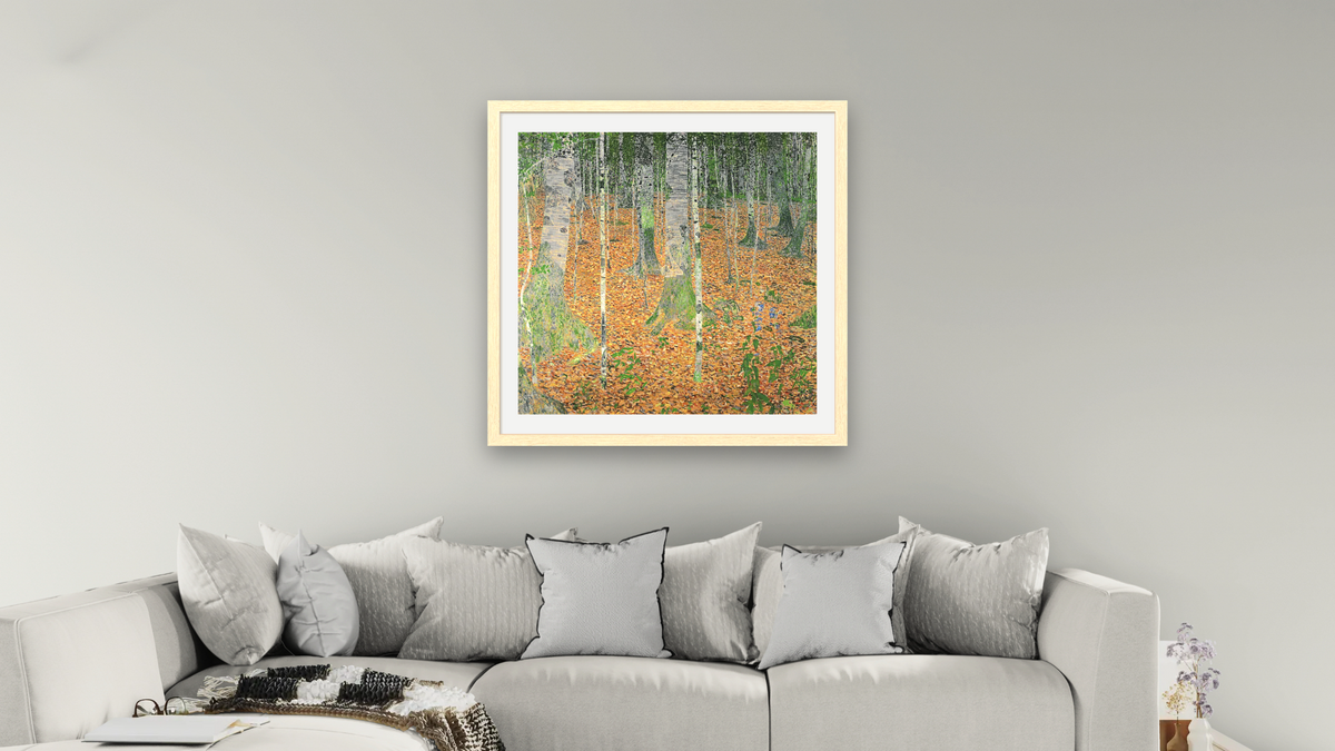 The Birch Wood by Gustav Klimt, shown at 32 × 32 in (81.3 × 81.3 cm) in Arber Natural, living