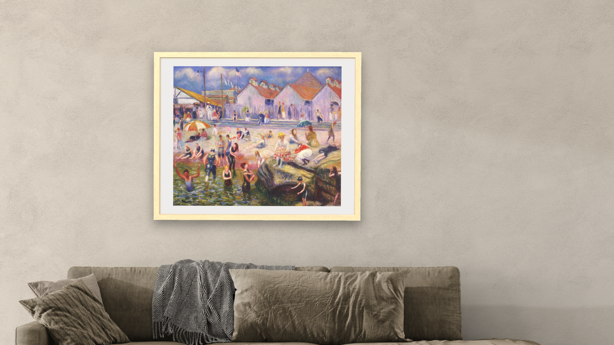 At the Beach by William James Glackens, shown at 32 × 40 in (81.3 × 101.6 cm) in Arber Natural, living