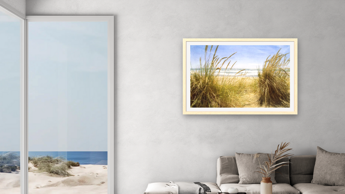 Dune Grass 3, shown at 28 × 42 in (71.1 × 106.7 cm) in Arber Natural, living