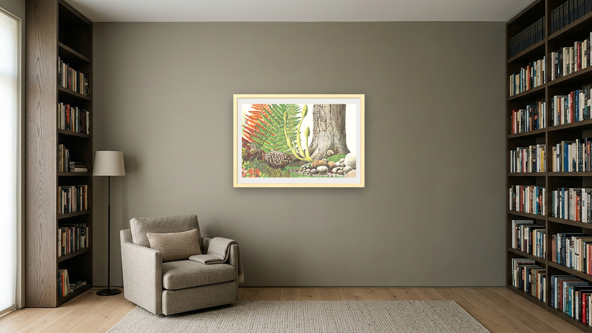 Biggest House In The World XVI by Leo Lionni, shown at 28 × 42 in (71.1 × 106.7 cm) in Arber Natural, library