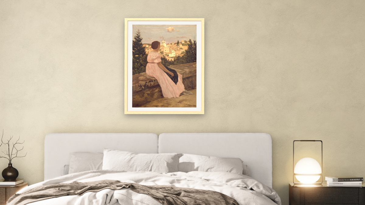 Pink dress (La Robe Rose) by Frederic Bazille, shown at 30 × 40 in (76.2 × 101.6 cm) in Arber Natural, bedroom