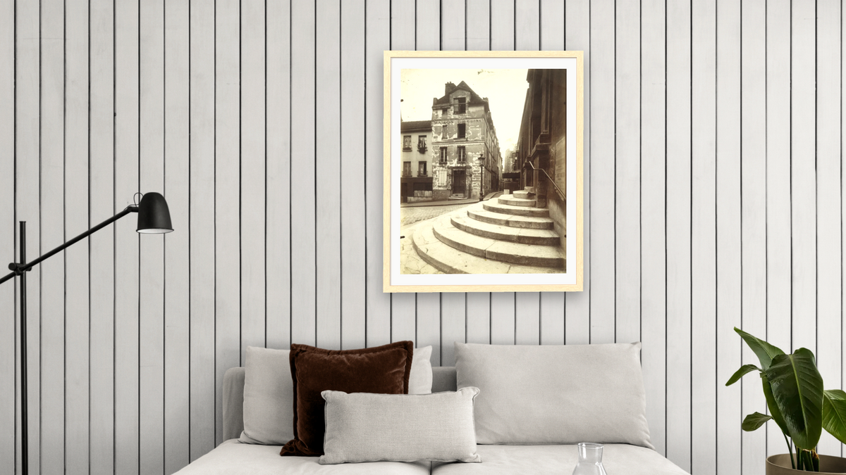 Rue de la Montagne-Sainte-Geneviève by Eugène Atget, shown at 32 × 40 in (81.3 × 101.6 cm) in Arber Natural, living