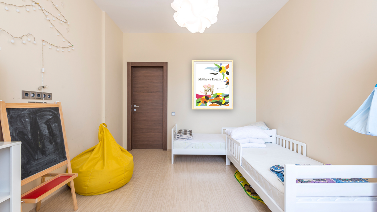 Matthew's Dream XVII by Leo Lionni, shown at 32 × 40 in (81.3 × 101.6 cm) in Arber Natural, kids' room