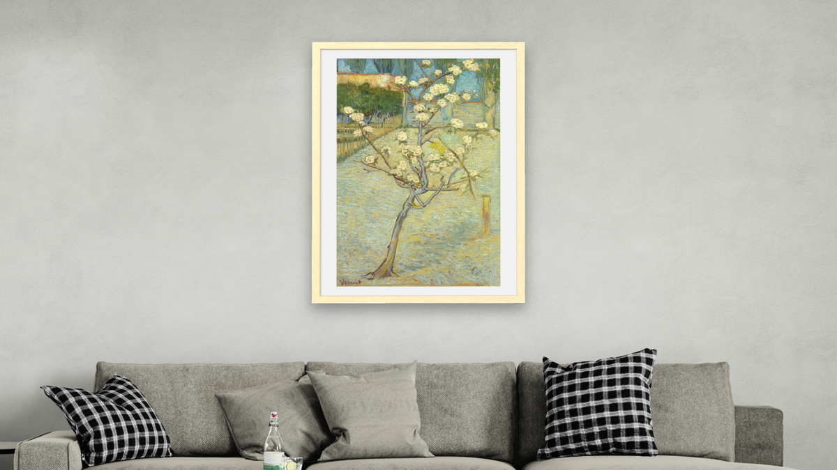 Small Pear Tree in Blossom by Vincent van Gogh, shown at 28 × 42 in (71.1 × 106.7 cm) in Arber Natural, living