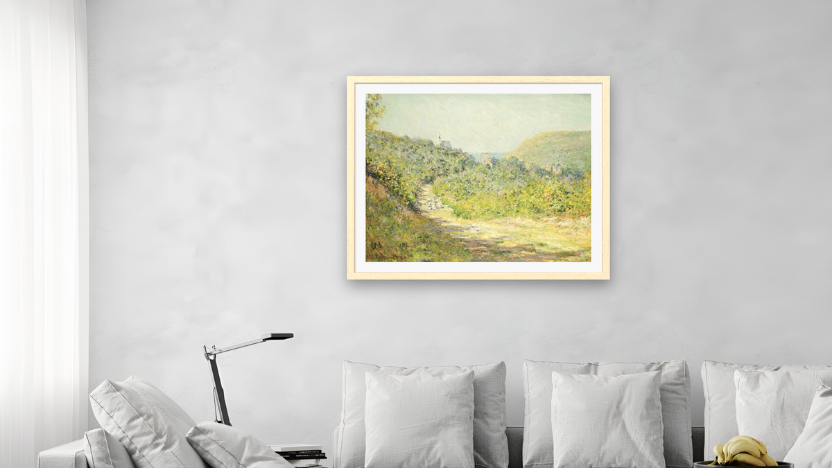 Aux Petites Dalles by Claude Monet, shown at 32 × 40 in (81.3 × 101.6 cm) in Arber Natural, living