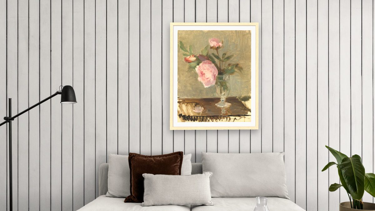 Peonies by Berthe Morisot, shown at 32 × 40 in (81.3 × 101.6 cm) in Arber Natural, living