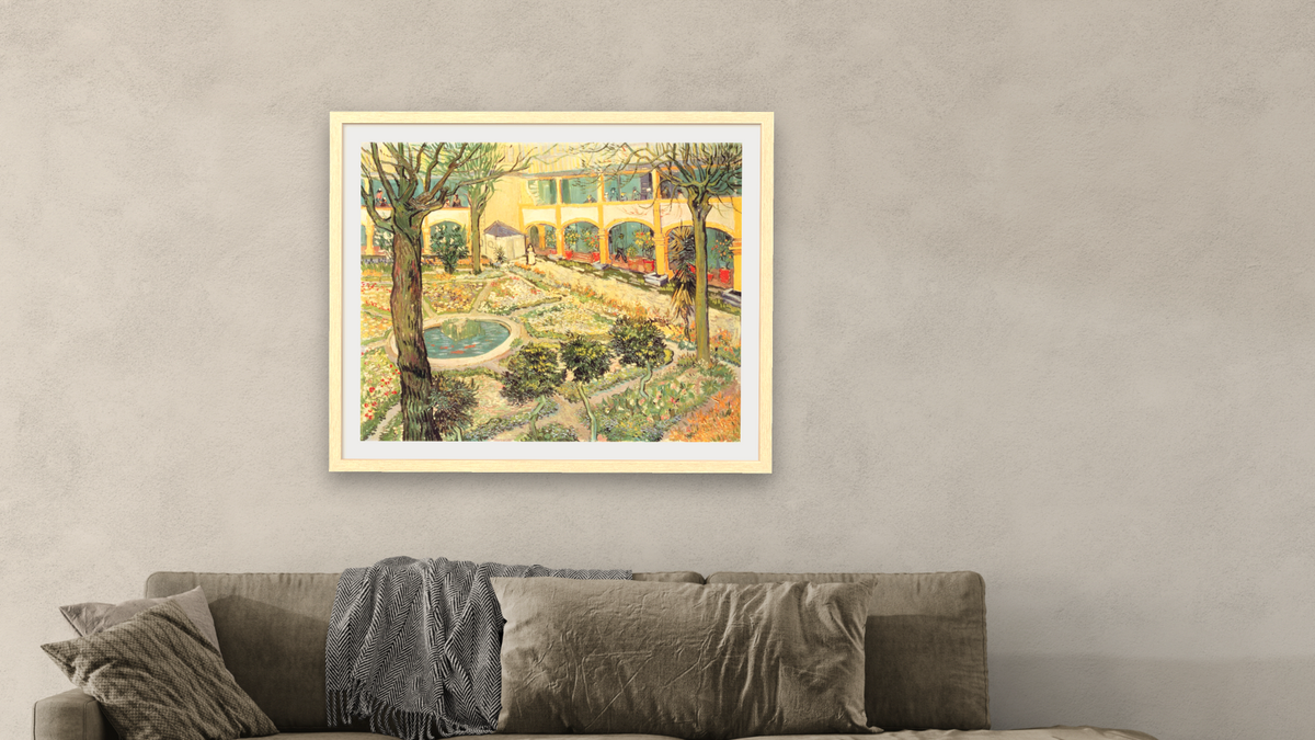 The Asylum Garden at Arles by Vincent van Gogh, shown at 32 × 40 in (81.3 × 101.6 cm) in Arber Natural, living