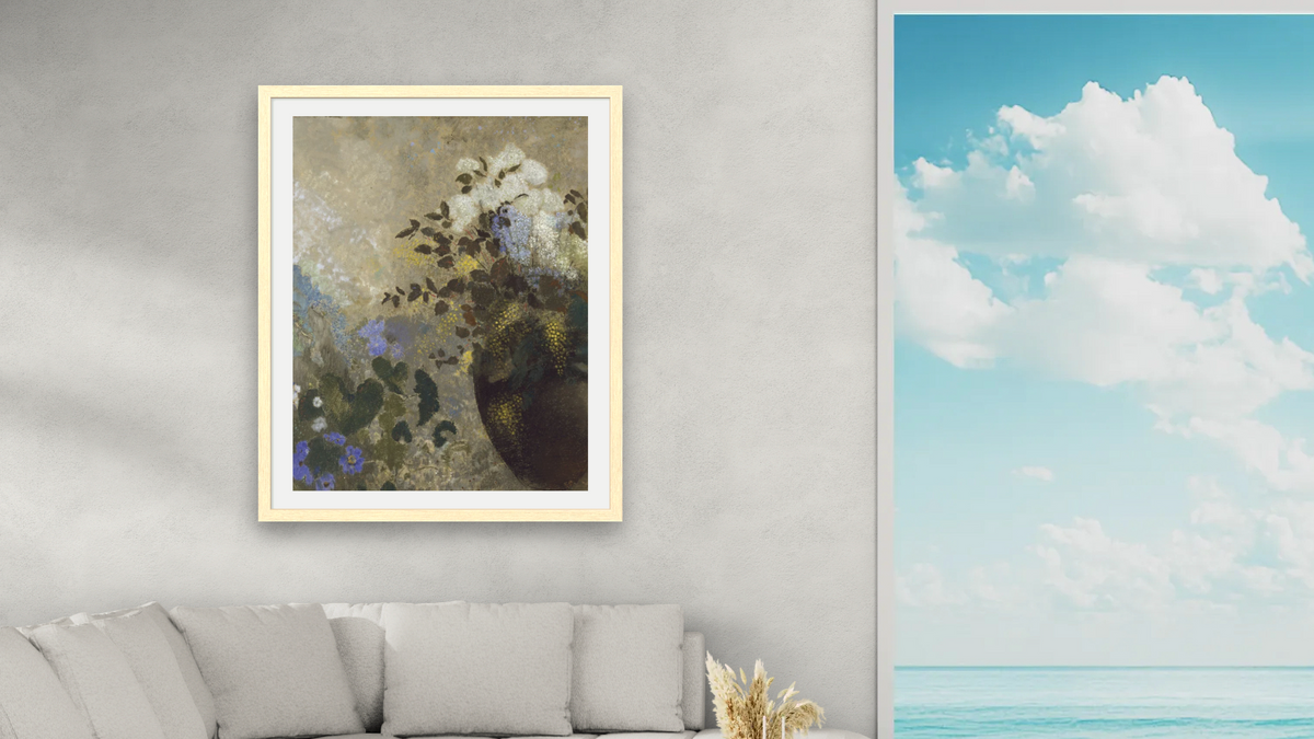 Flowers in a Black Vase by Odilon Redon, shown at 32 × 40 in (81.3 × 101.6 cm) in Arber Natural, living