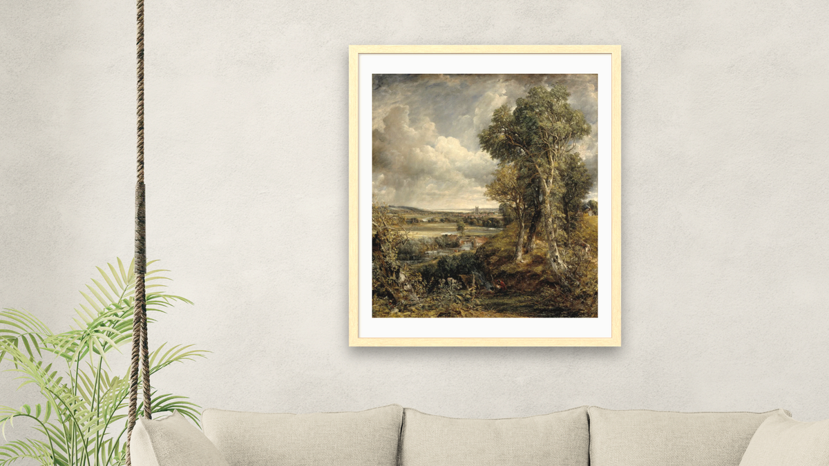The Vale of Dedham by John Constable, shown at 32 × 40 in (81.3 × 101.6 cm) in Arber Natural, living