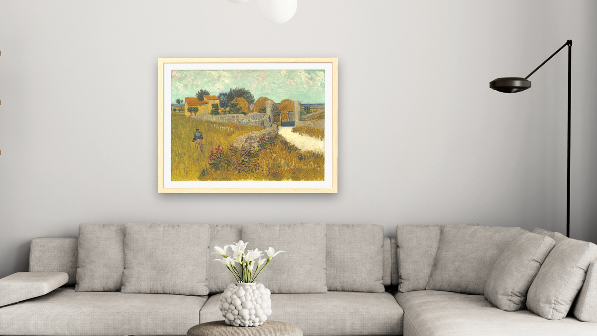 Farmhouse in Provence by Vincent van Gogh, shown at 30 × 40 in (76.2 × 101.6 cm) in Arber Natural, living