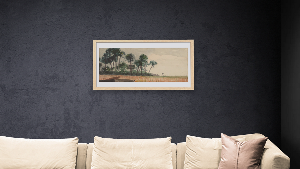 Palm Trees, Red by Winslow Homer, shown at 20 × 40 in (50.8 × 101.6 cm) in Arber Natural, living