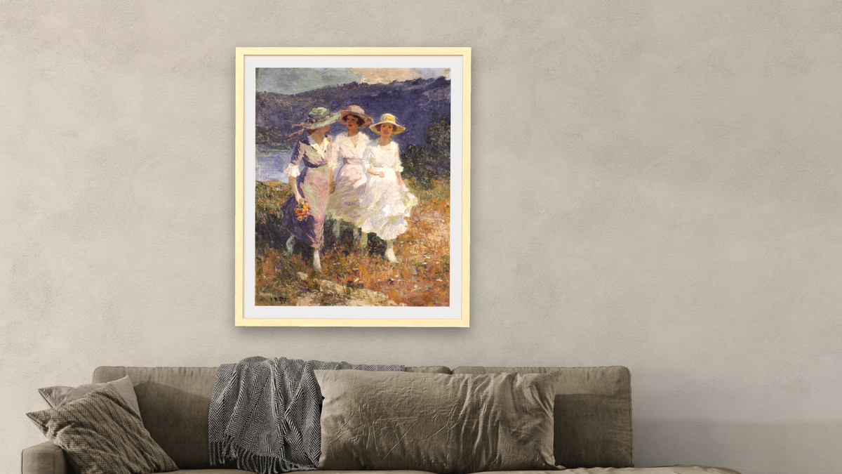 Walking In The Hills by Edward Henry Potthast I, shown at 32 × 40 in (81.3 × 101.6 cm) in Arber Natural, living