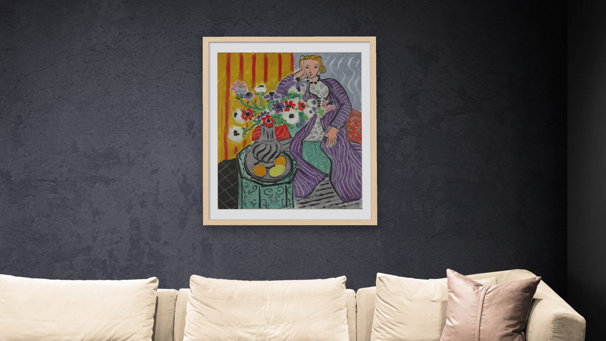 Purple Robe and Anemones by Henri Matisse, shown at 32 × 40 in (81.3 × 101.6 cm) in Arber Natural, living