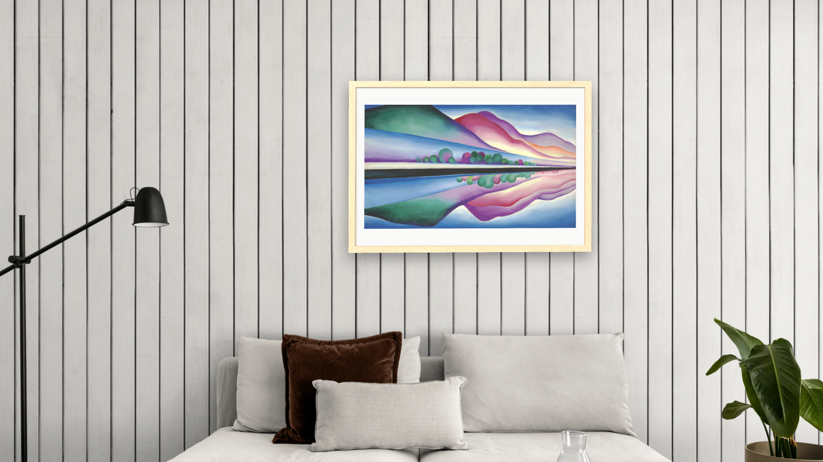 Lake George Reflection by Georgia O'Keeffe, shown at 28 × 42 in (71.1 × 106.7 cm) in Arber Natural, living