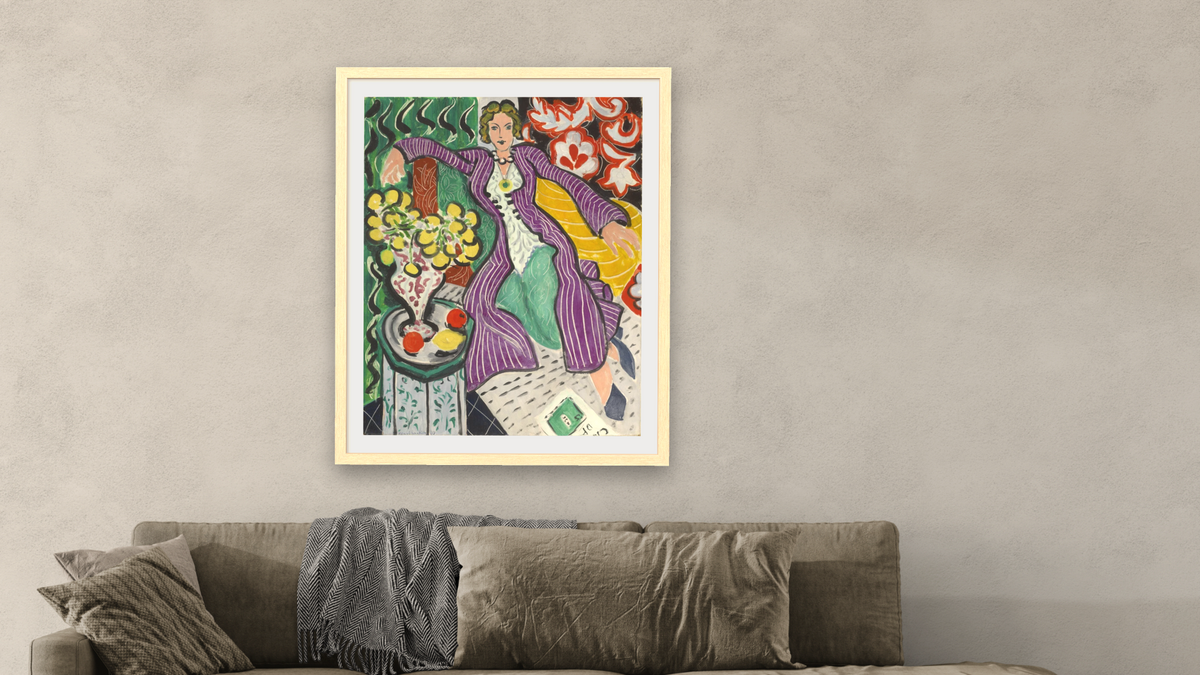 Woman in a Purple Coat by Henri Matisse, shown at 32 × 40 in (81.3 × 101.6 cm) in Arber Natural, living